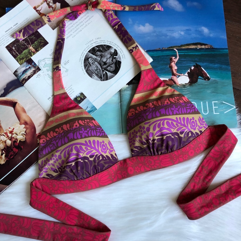 Victoria’s Secret Stripe Boho Tribal VS Floral Halter Triangle Bikini Top M